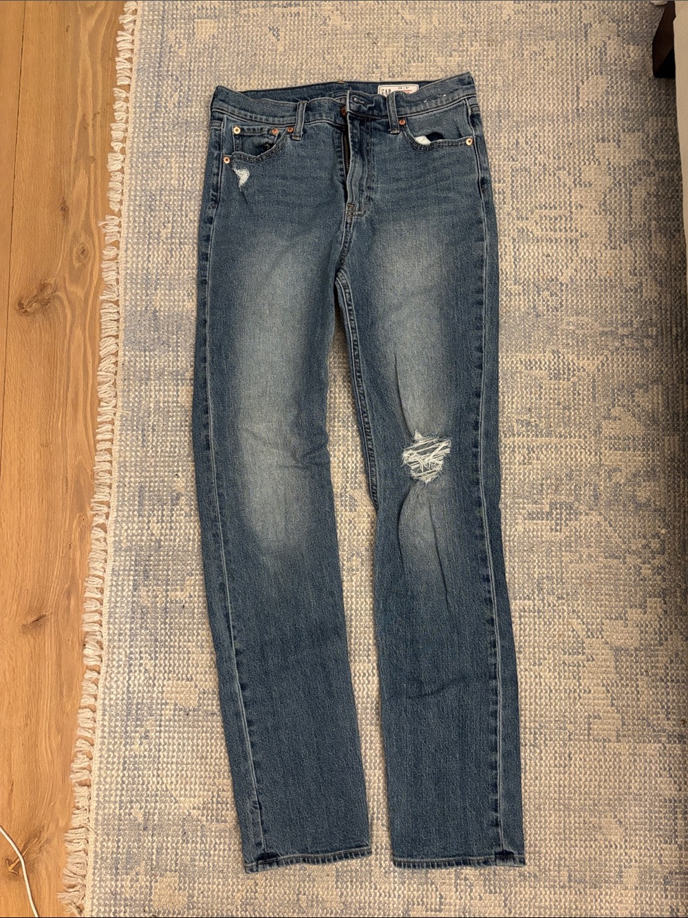 GAP Women's Distressed Straight-Leg Jeans - Blue Wash